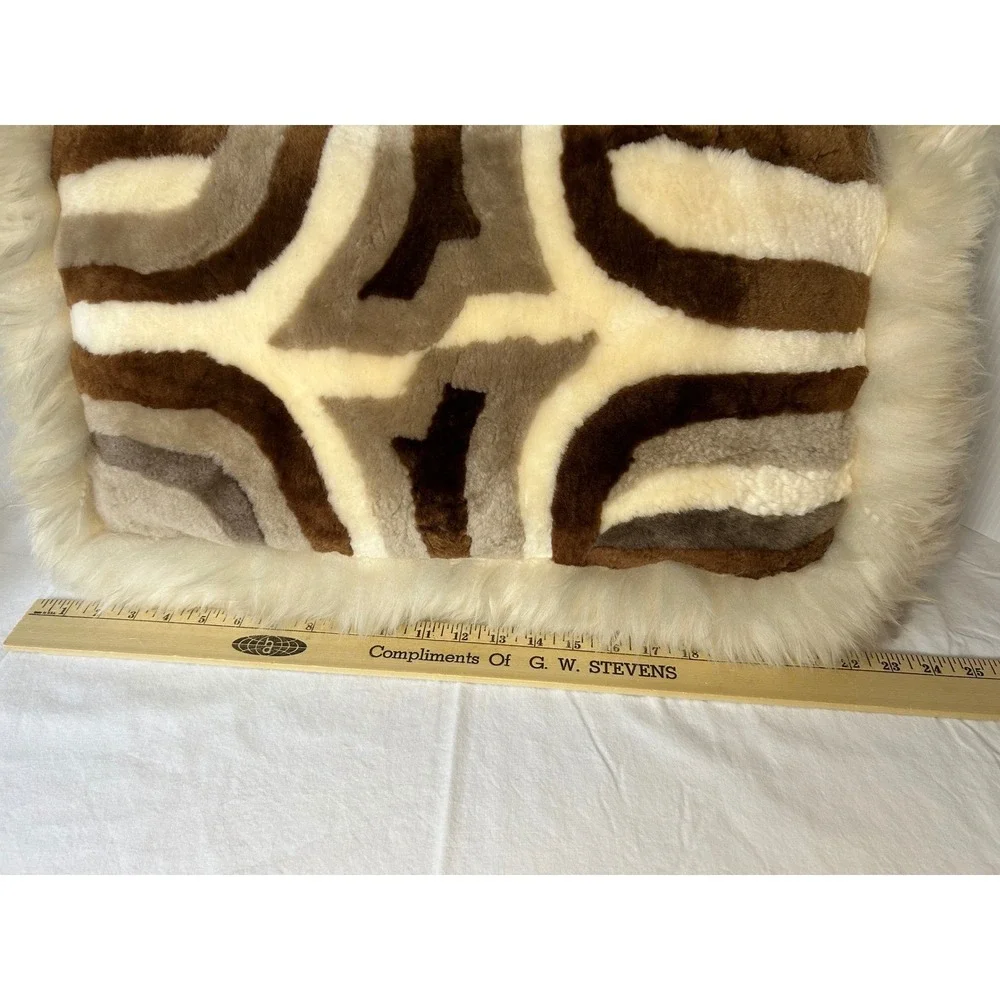 Fur Pillow Accent Pillow Boho Tribal Geometric Cream Brown